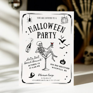 Whimsical Skeleton in Martini Glass, Halloween Invitation