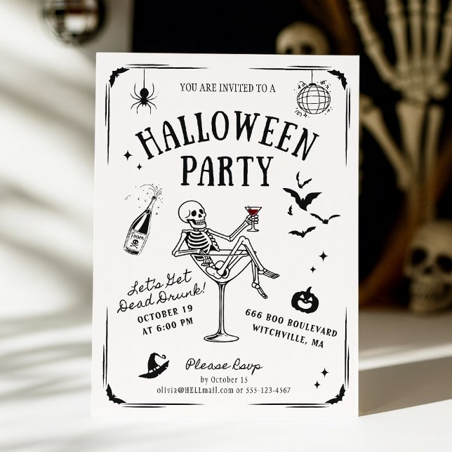 Whimsical Skeleton in Martini Glass, Halloween Invitation (Creator Uploaded)
