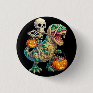 Whimsical Skeleton Riding Mummy T-Rex Halloween  3 Cm Round Badge