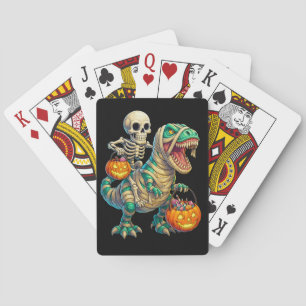 Whimsical Skeleton Riding Mummy T-Rex Halloween  Playing Cards