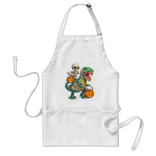 Whimsical Skeleton Riding Mummy T-Rex Halloween  Standard Apron