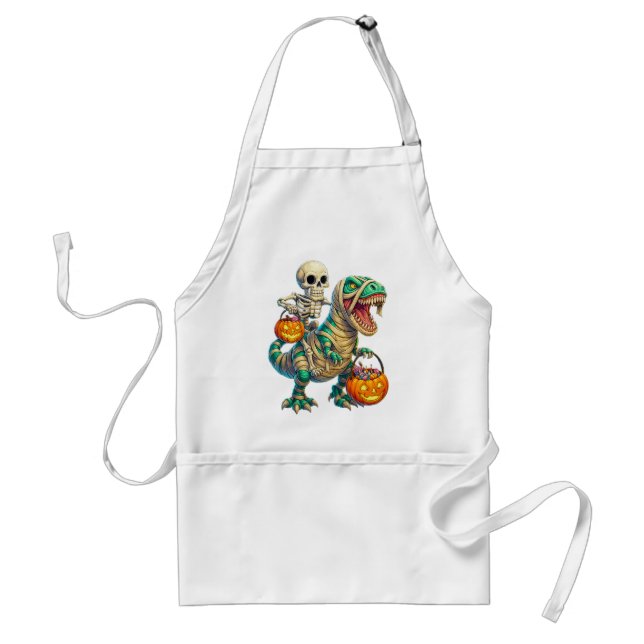 Whimsical Skeleton Riding Mummy T-Rex Halloween  Standard Apron (Front)