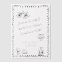 Whimsical Sketch Doodle Cake Cocktails Birthday