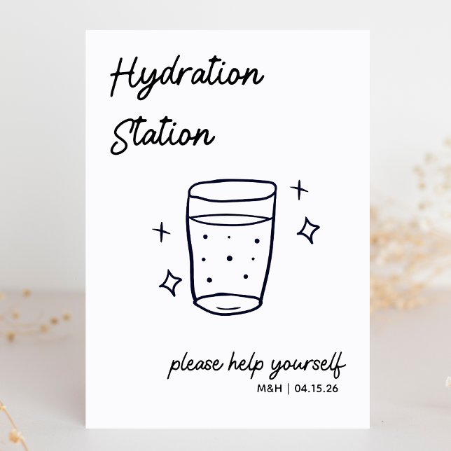 Whimsical Sketch Wedding Hydration Station Sign  (Stay refreshed! Hydration station sign to keep your guests cool and happy at your chic wedding.)