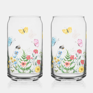 Whimsical Sketchy Wildflower Art Can Glass
