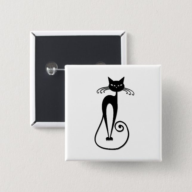 Whimsical Skinny Black Cat 15 Cm Square Badge (Front & Back)