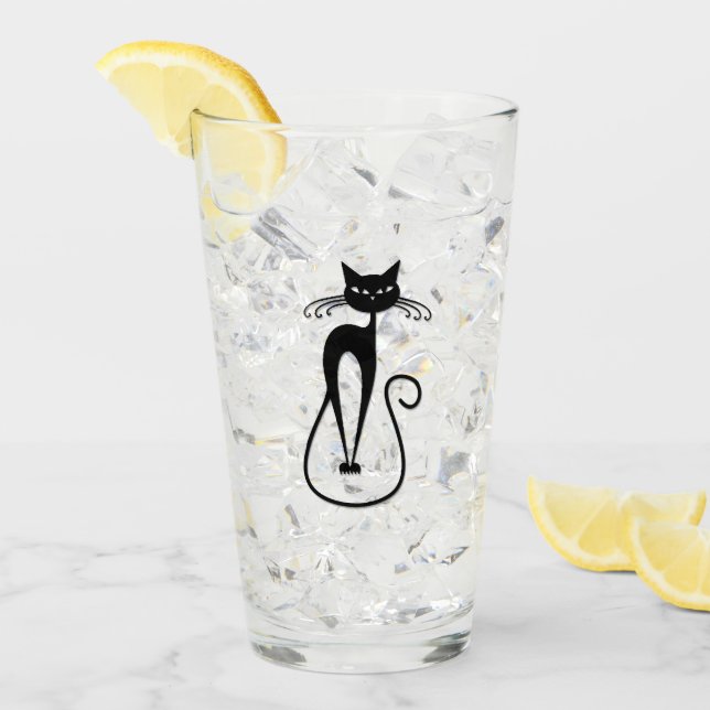 Whimsical Skinny Black Cat Glass (Front Ice)