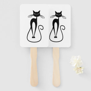 Whimsical Skinny Black Cat Hand Fan