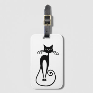Whimsical Skinny Black Cat Luggage Tag