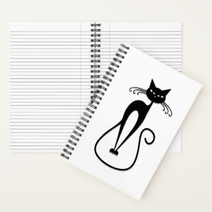 Whimsical Skinny Black Cat Notebook