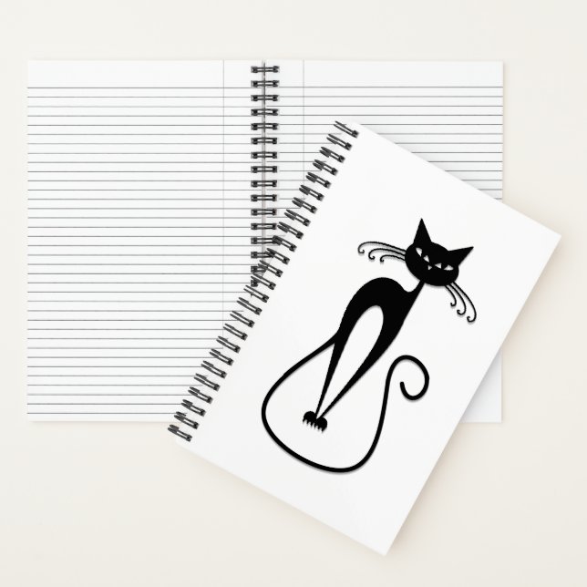 Whimsical Skinny Black Cat Notebook (Inside)