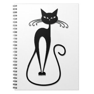 Whimsical Skinny Black Cat Notebook