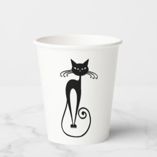 Whimsical Skinny Black Cat Paper Cups
