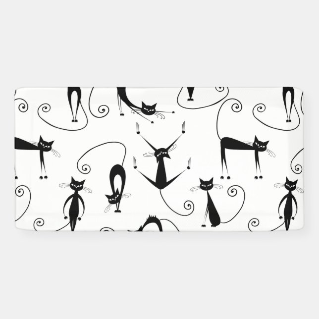Whimsical Skinny Black Cat Pattern Banner (Horizontal)