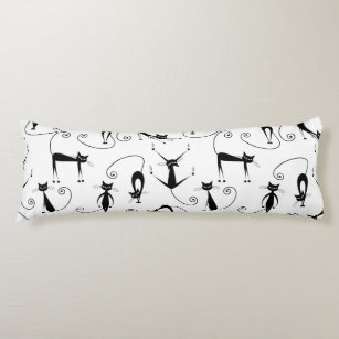 Whimsical Skinny Black Cat Pattern Body Cushion