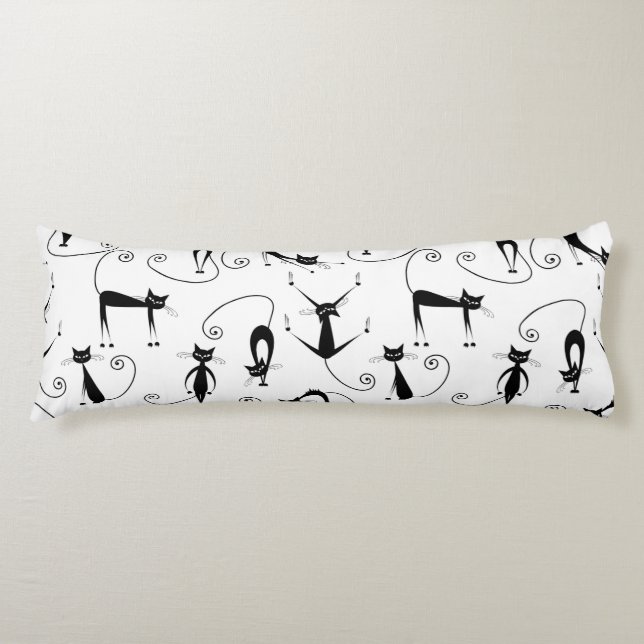 Whimsical Skinny Black Cat Pattern Body Cushion (Front)