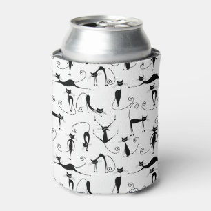 Whimsical Skinny Black Cat Pattern Can Cooler