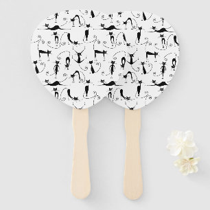 Whimsical Skinny Black Cat Pattern Hand Fan