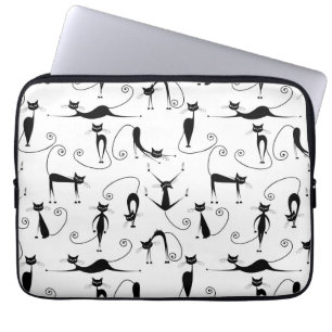 Whimsical Skinny Black Cat Pattern Laptop Sleeve