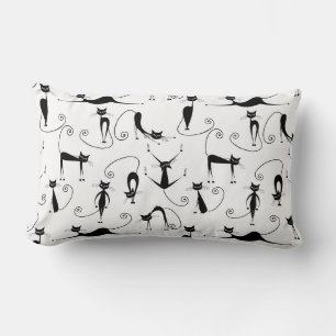 Whimsical Skinny Black Cat Pattern Lumbar Cushion