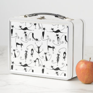 Whimsical Skinny Black Cat Pattern Metal Lunch Box
