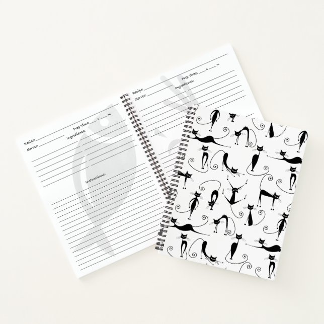 Whimsical Skinny Black Cat Pattern Notebook (Inside)
