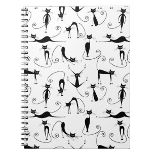 Whimsical Skinny Black Cat Pattern Notebook