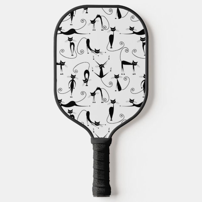 Whimsical Skinny Black Cat Pattern Pickleball Paddle (Front)