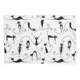 Whimsical Skinny Black Cat Pattern Pillowcase