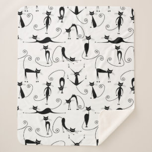 Whimsical Skinny Black Cat Pattern Sherpa Blanket