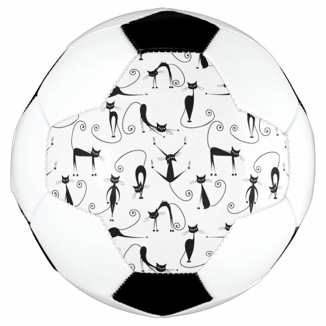 Whimsical Skinny Black Cat Pattern Soccer Ball (Front)