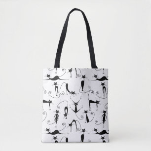 Whimsical Skinny Black Cat Pattern Tote Bag