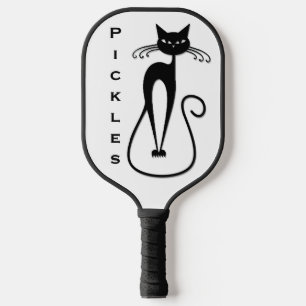 Whimsical Skinny Black Cat Personal Pickleball Paddle