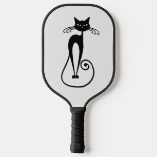 Whimsical Skinny Black Cat Pickleball Paddle