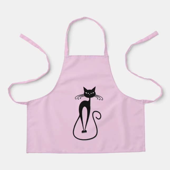 Whimsical Skinny Black Cat Pink Apron (Front)
