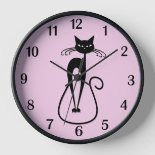 Whimsical Skinny Black Cat Pink Black Numbers Clock
