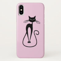 Whimsical Skinny Black Cat Pink