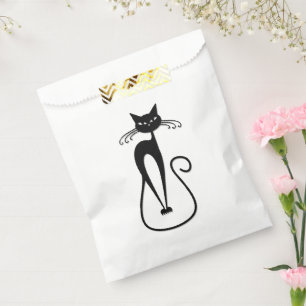 Whimsical Skinny Black Cat Pink Favour Bag
