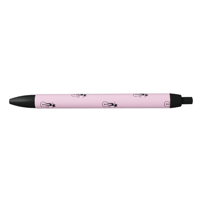 Whimsical Skinny Black Cat Pink Ink Pen (Front)