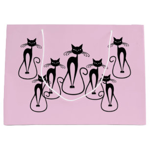 Whimsical Skinny Black Cat Pink Large Gift Bag