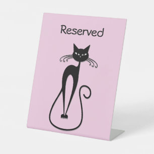 Whimsical Skinny Black Cat Pink Pedestal Sign