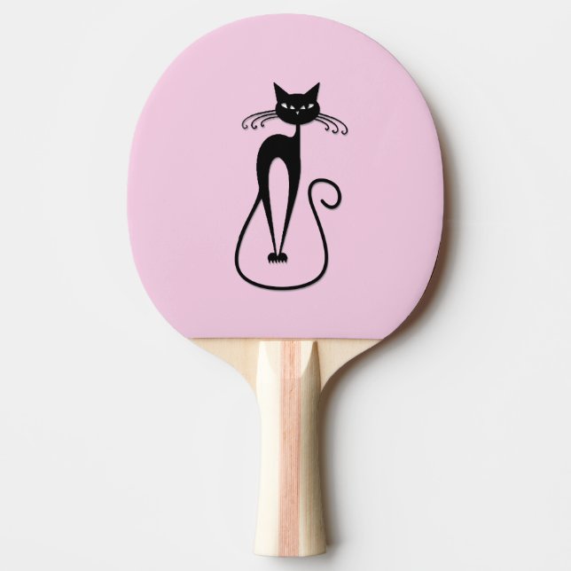 Whimsical Skinny Black Cat Pink Ping Pong Paddle (Front)