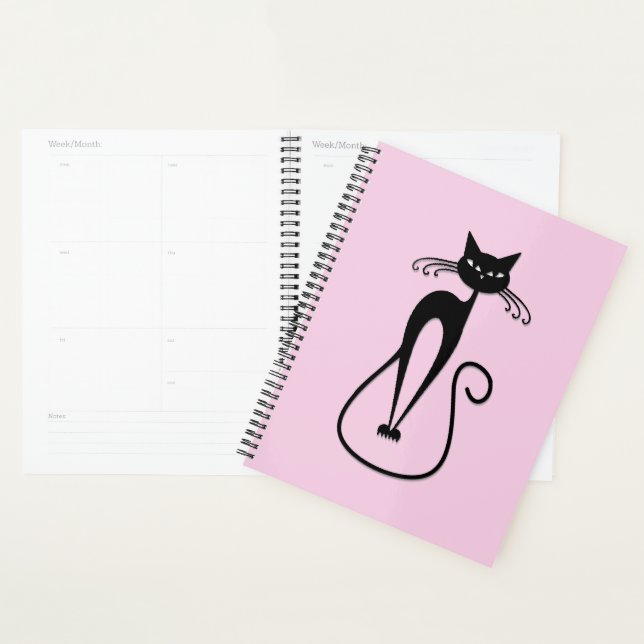 Whimsical Skinny Black Cat Pink Planner (Display)