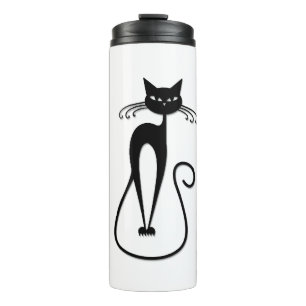 Whimsical Skinny Black Cat Thermal Tumbler