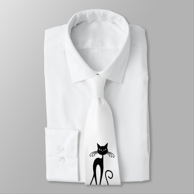 Whimsical Skinny Black Cat Tie (Tied)