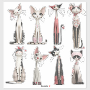 Whimsical Skinny Cats Set Vinyl Stickers