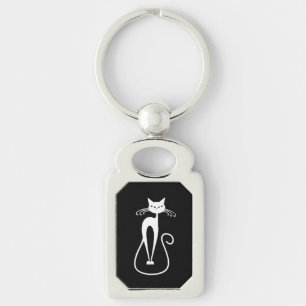 Whimsical Skinny White Cat Key Ring