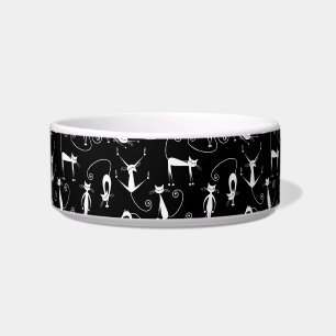 Whimsical Skinny white Cat Pattern Bowl