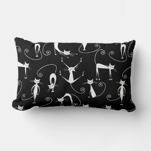 Whimsical Skinny white Cat Pattern Lumbar Cushion