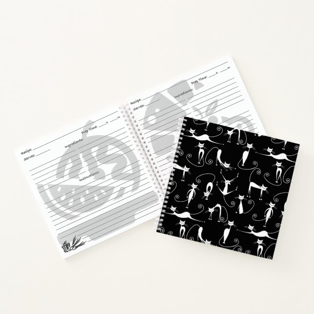 Whimsical Skinny white Cat Pattern Notebook (Inside)